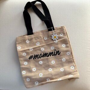 Jute daisy flower tote bag